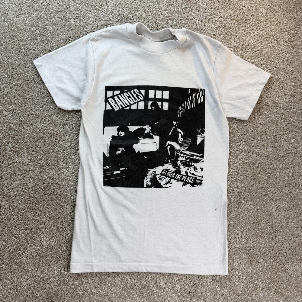 Vintage Bangles Shirt Mens S White All Over The Place Band Tee T-Shirt 80s Ched